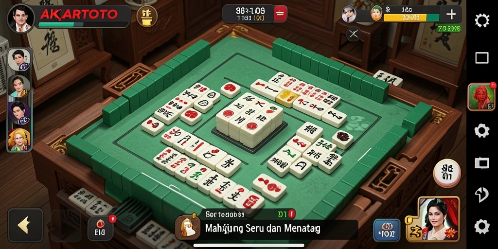 Tampilan menggembirakan dari gameplay Mahjong di AKARTOTO.