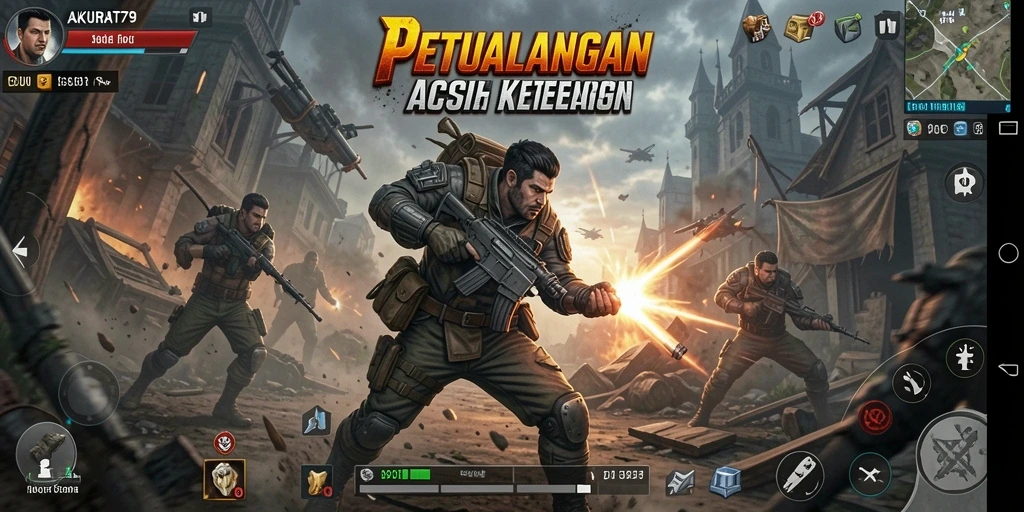 Tampilan gameplay menegangkan AKURAT79 saat bertarung melawan musuh.
