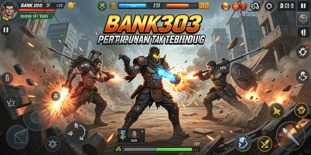 Screenshot BANK303 menampilkan pertarungan intens dengan gerakan karakter yang dinamis.