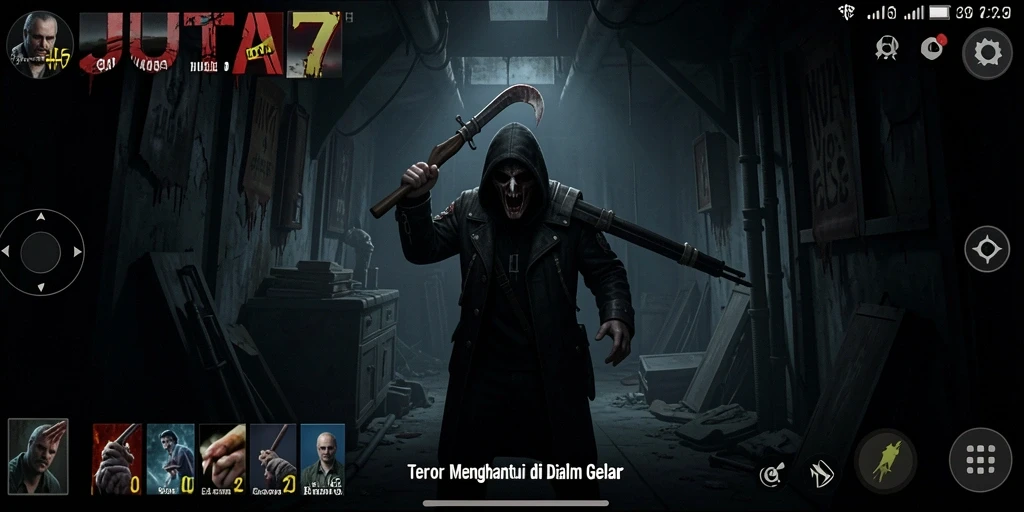 Screenshot utama JUTA7 menampilkan momen menegangkan saat menjelajahi kegelapan.