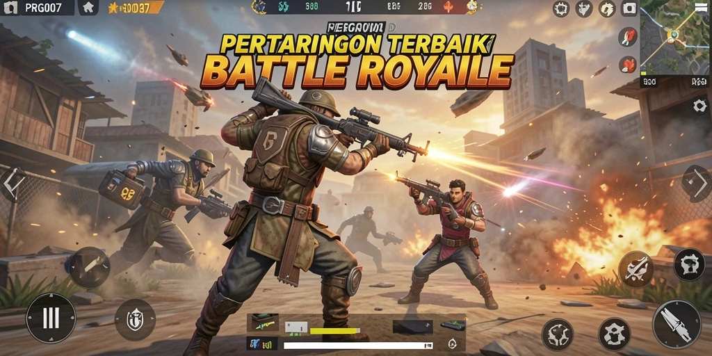 Tampilan gameplay PRG007 yang menegangkan dalam pertempuran Battle Royale.